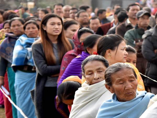 Manipuri people stand in a queue to cast their votes in Thoubal constituency of Manipur during the last phase of state assembly elections. Image form representation only. Photo credit: PTI Manipuri people stand in a queue to cast their votes in Thoubal constituency of Manipur during the last phase of state assembly elections. Image form representation only. Photo credit: PTI