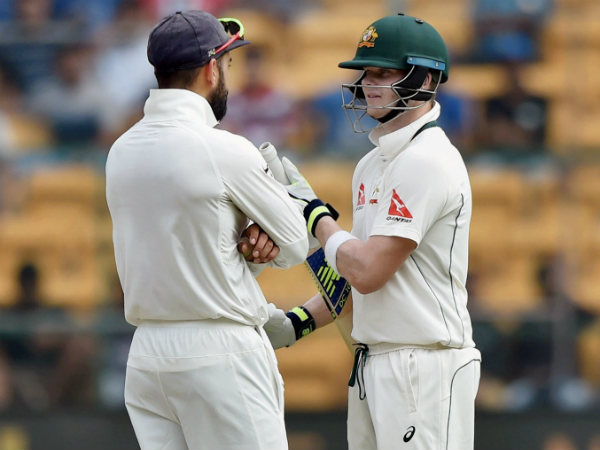 Virat Kohli (left) and Steve Smith have a chat during the 2nd Test in Bengaluru Virat Kohli (left) and Steve Smith have a chat during the 2nd Test in Bengaluru