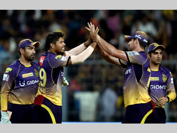 Umesh Yadav (2nd left) celebrates with his KKR team-mates after dismissing KXIP captain Glenn Maxwell Umesh Yadav (2nd left) celebrates with his KKR team-mates after dismissing KXIP captain Glenn Maxwell