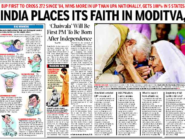 'India places its faith in Moditva, BJP Aandhi flattens Clan Gandhi'