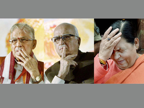 Senior BJP leaders L K Advani, Murli Manohar Joshi and Uma Bharti Senior BJP leaders L K Advani, Murli Manohar Joshi and Uma Bharti