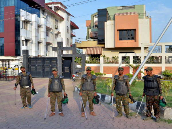 Security forces outside MS Dhoni's house Security forces outside MS Dhoni's house
