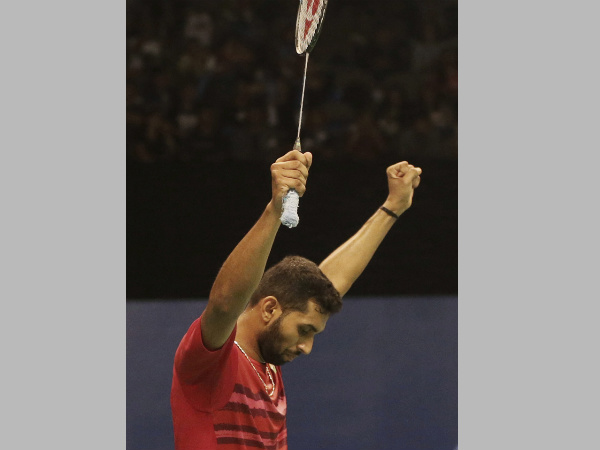 HS Prannoy celebrates after winning HS Prannoy celebrates after winning