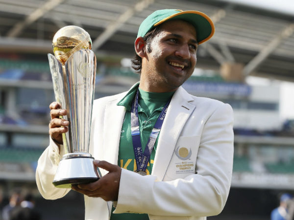 Sarfraz Ahmed celebrates with the Champions Trophy Sarfraz Ahmed celebrates with the Champions Trophy
