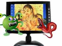 Kamasutra picture on computer monitor