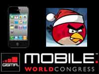 MWC 2011 logo with Apple iPhone 4 and Angry Birds