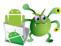 Google Android logo with virus symbol