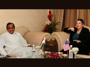 Home Minister P Chidambaram with US Secretary of Homeland security Janet Napolitano during homeland security dialogue between India and US
