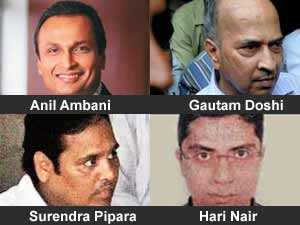 Anil Ambani with three 2G accused