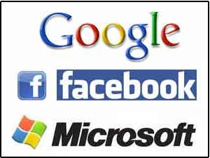 Google, Facebook and Microsoft logos