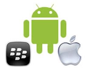 Android, Apple and BlackBerry logos