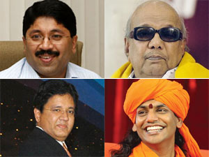 Dayanidhi Maran, M Karunanidhi, Kalanidhi Maran and Swami Nithyananda