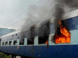 Trains set ablaze