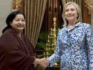  Tamil Nadu Chief Minister Jayalalithaa-US Secretary of State Hillary Clinton