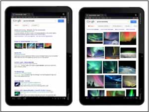 Google search result page on tablets