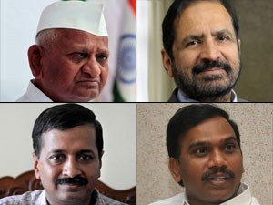 Anna Hazare-suresh Kalmadi-Arvind Kejrewal-A Raja