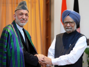 Prime Minister Manmohan Singh and Afghan President Hamid Karzai