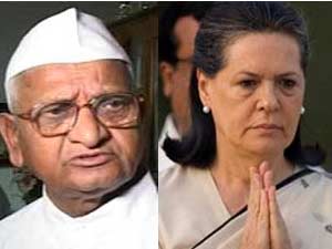 Anna Hazare and Sonia Gandhi