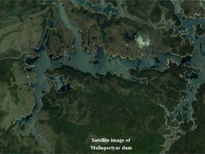 Satellite image of Mullaperiyar dam
