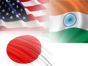 India, Japan, US flags