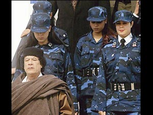Muammar Gaddafi with female bodyguards