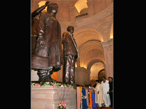 Mayawati with her statues