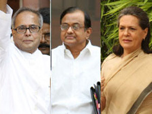 Pranab Mukherjee, Chidambaram and Sonia Gandhi