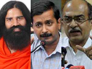 Arvind Kejriwal, Ramdev and Bhushan Arvind Kejriwal, Ramdev and Bhushan
