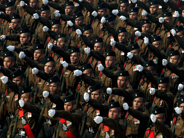 Soldiers march for the Republic Day Parade 2013