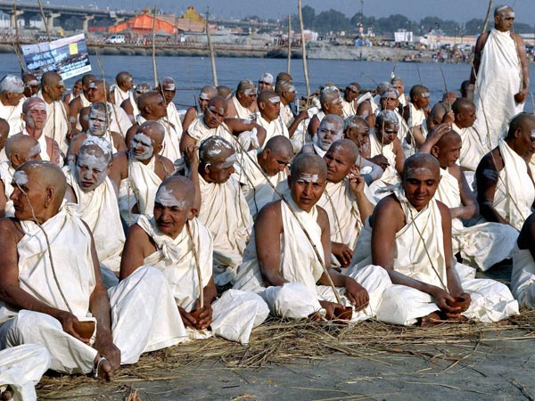 Naga women performing rituals at the Maha Kumbh