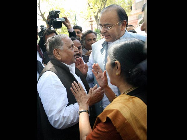 BJP leaders with Mulayam during Budget session