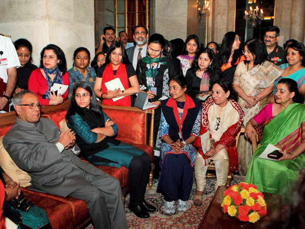 President interacts with women