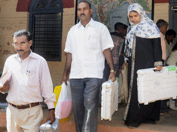 Polling officials before start of voting
