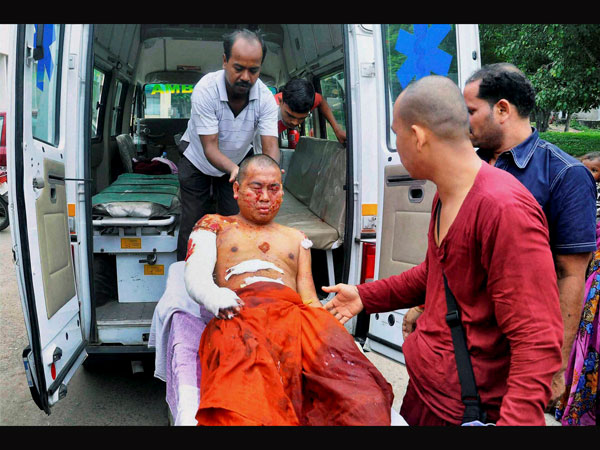 A Buddhist monk injured in the blast