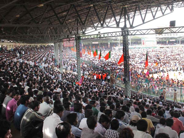 Supporters at L B Shastri Stadium