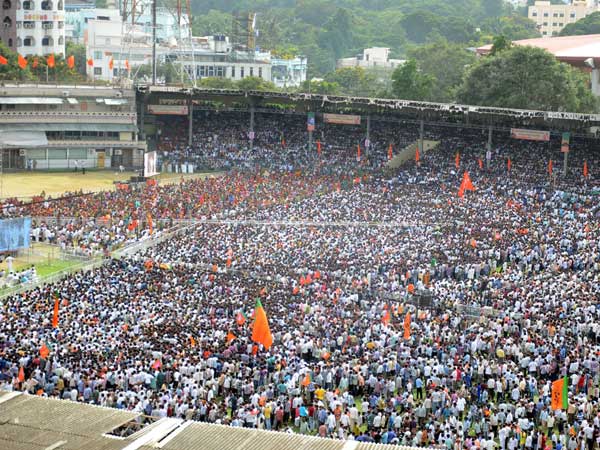Supporters at the L B Shastri Stadium