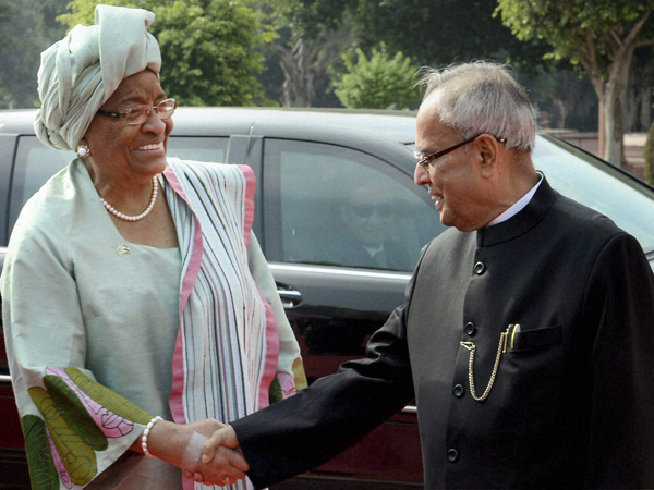 Pranab Mukherjee welcomes Sirleaf
