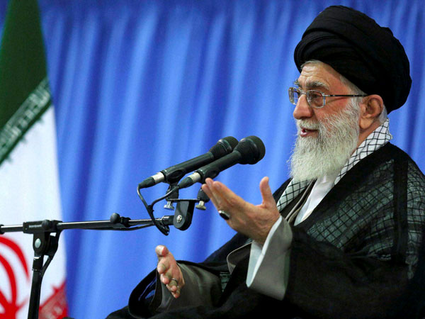 Iran's Supreme Leader Ayatollah Ali Khamenei speaks at a meeting