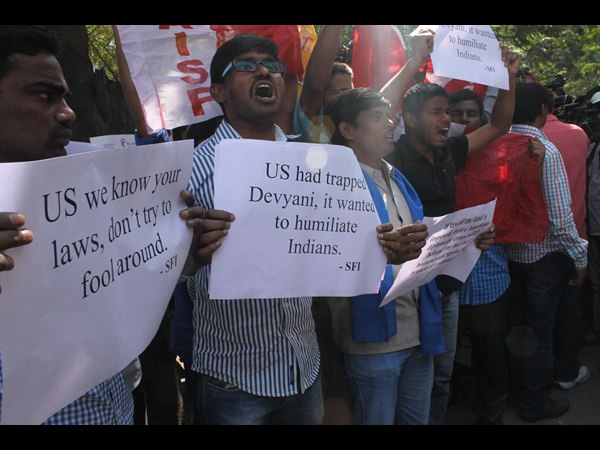 Diplomat row: Protest in Hyderabad