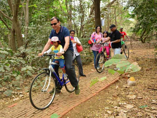 Adventure tail where parents took ride with their child on bicycles