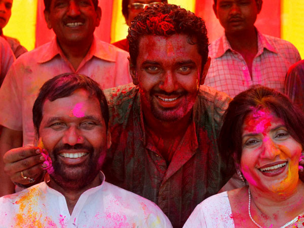 Ram Vilas Paswan with his wife and son Chirag Paswan celebrating 'Holi' Ram Vilas Paswan with his wife and son Chirag Paswan celebrating 'Holi'