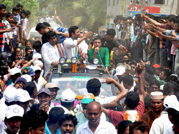 TMC Candidate Dev during a road show at Ghatal