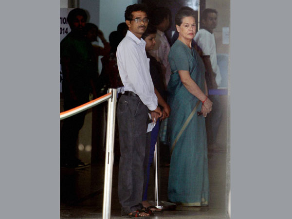 Sonia Gandhi waits to cast her vote