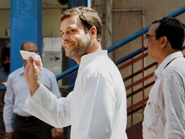 Rahul Gandhi arrives to cast his vote