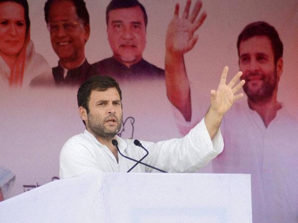 Rahul Gandhi addresses an election rally in Nagaon