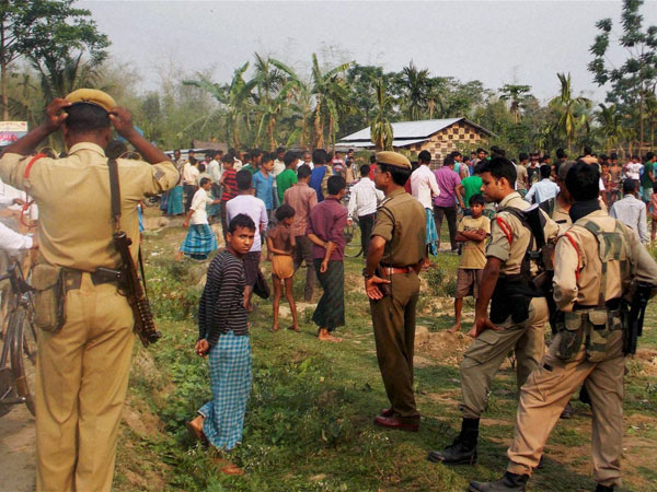 Security personnel at Narsingbari where some people were killed by militants