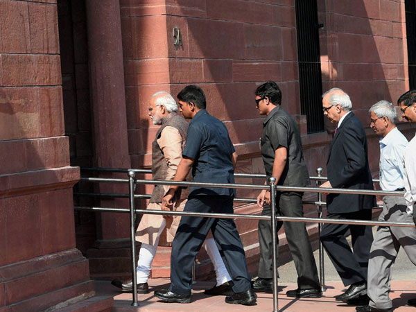 Modi walks through PMO, posts picture