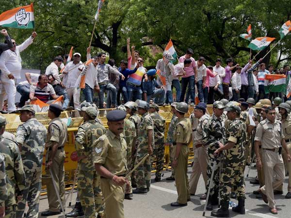 Delhi Pradesh Congress Committee (DPCC) workers shout slogans