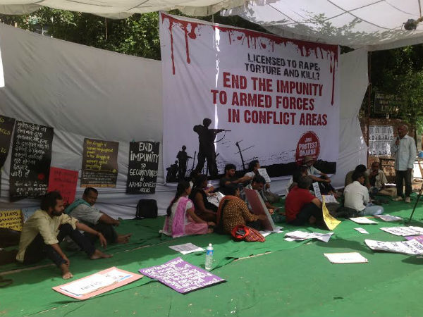 Protest at Jantar mantar, New delhi against repealing of AFSPA