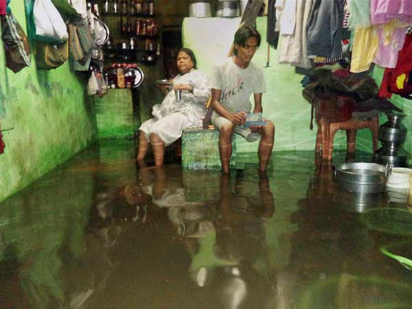 Water flooded at slum areas in Surat